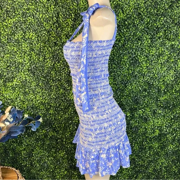NWOT LoveShackFancy Belle‎ Blue smocked tie straps  Dress - Picture 7 of 12